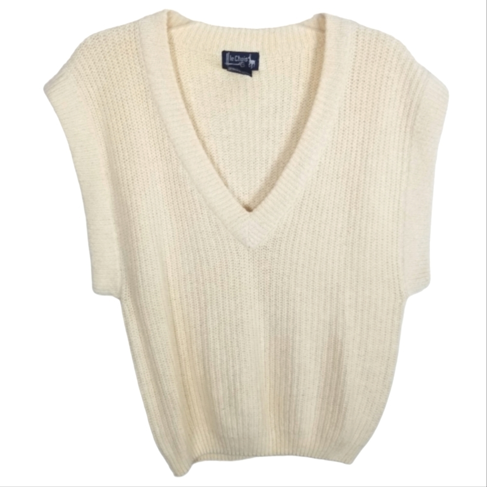 Vtg Silk Angora Blend Pull Over Sweater Vest Neutral Womens V Neck Cream Medium